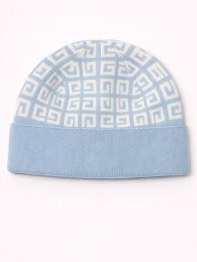 Givenchy Double Face Knit Beanie Blue Ivory Wool Cashmere NWT